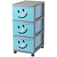 Sundis HAPPYTOWER 3 GM Bleu Argent Torre Diseño Infantil con 3 Cajón es con Cara Sonriente Y Ruedas Pivotantes- Azul…